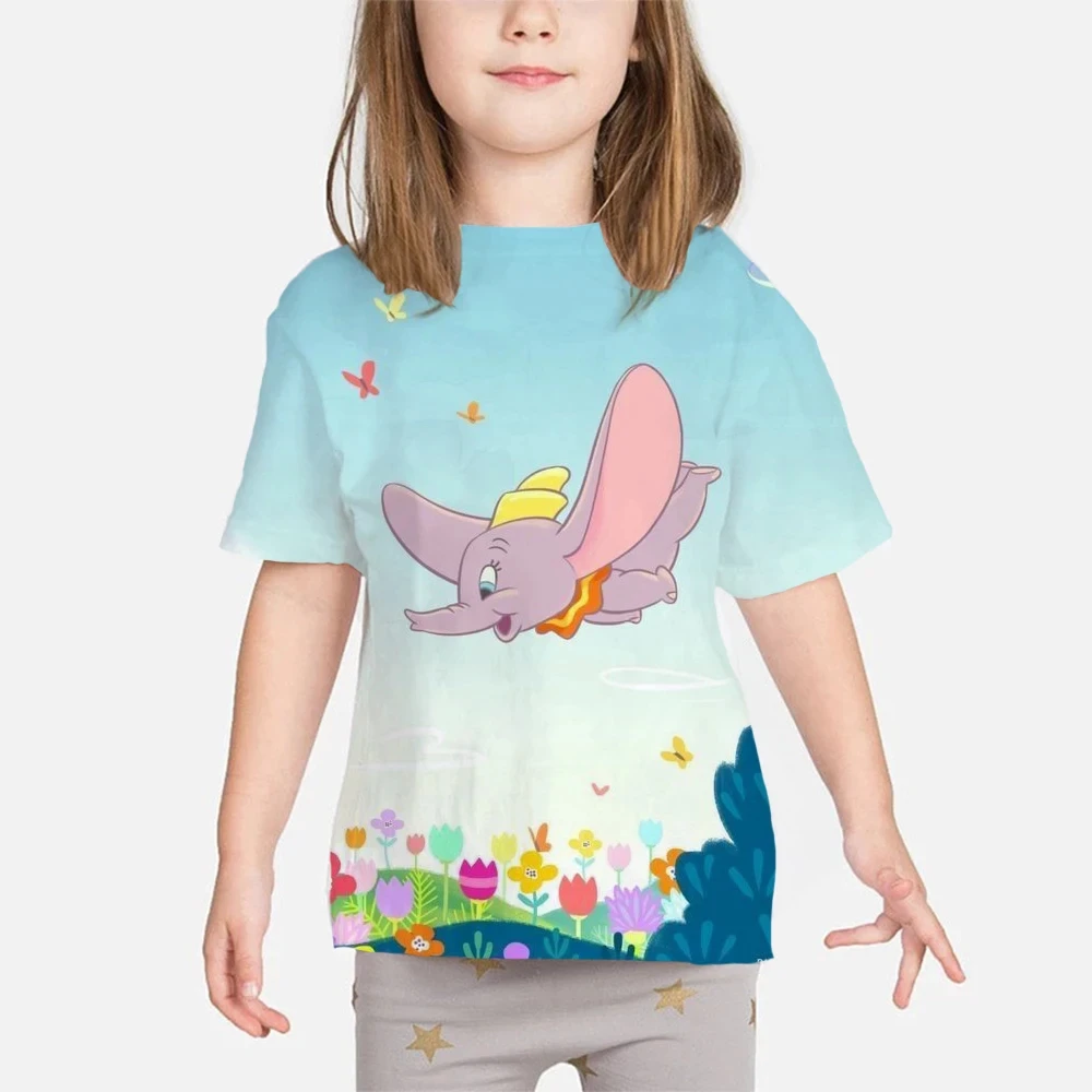 

2024 New Children Fashion Dumbo Cartoon 3D Printing T-Shirt Girls Casual Sports T Shirt 4-14Y Teen Kids Cool Clothing Top