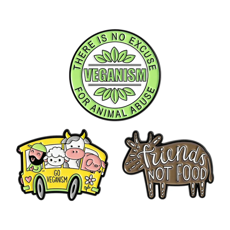 Веганизм-there-is-no-excuse-for-animal-abuse-Эмалированные-булавки-Милая-овца-Корова-Друзья-НЕ-food-Броши-Сумки-Значок-на-лацкане-Ювелирное-изделие-Подарок