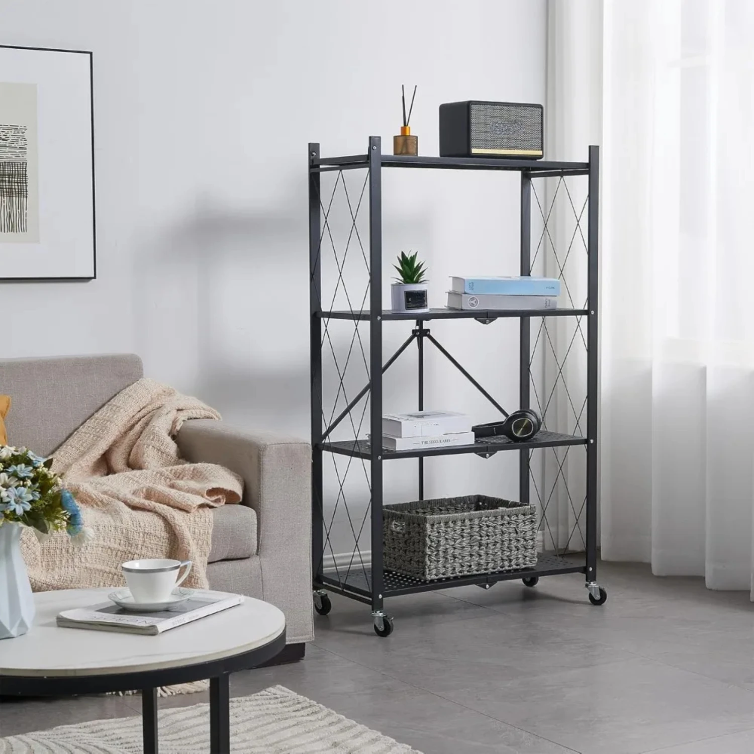 

BRIAN & DANY Metal Shelves - 4 Tier Shelving Unit, Folding Display Shelf Racks No Assembly Vendors and Craft Shows Key hanger