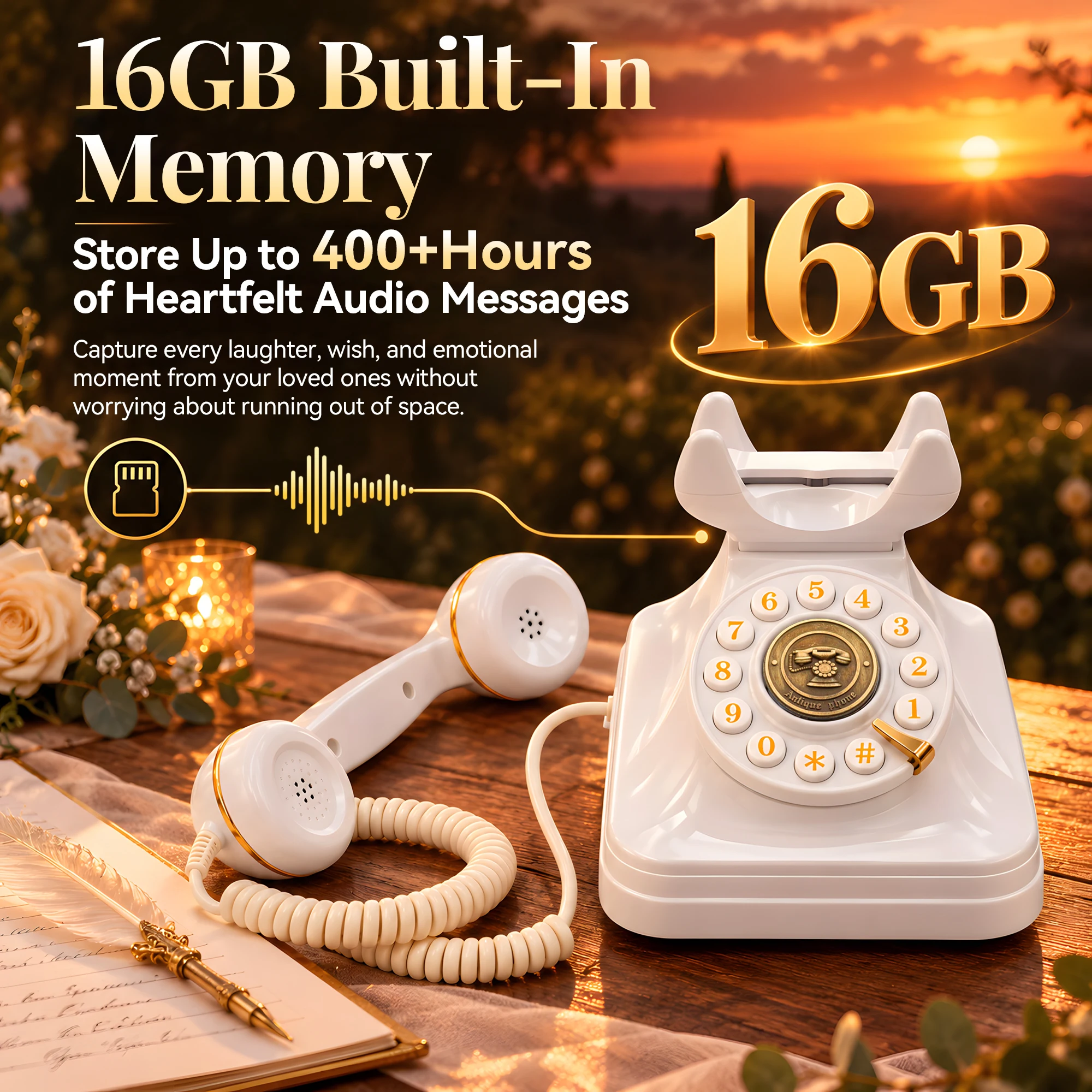 Vintage Audio Guestbook Phone Retro Rotary Wedding Recording Telephone 16GB Memory USB Transfer Wedding Party Anniversary Events