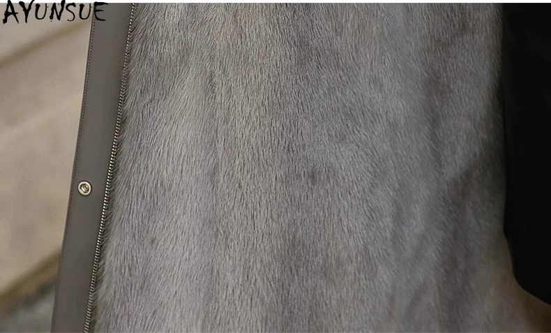 AYUNSUE Natural Mink Fur Coat Women Winter Clothes Mid-length Parka Liner Detachable Real Fur Coat Womens Coats Пальто Женское