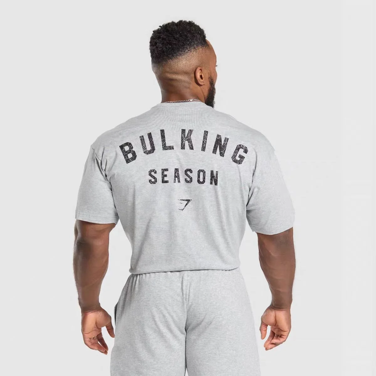 GYMSHARK 100% cotton Men's Fitness Training T-shirt, Loose Fit Short-Sleeved Top, Large Back Printed Fitness Casual Shirt