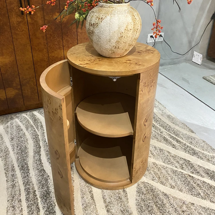 Customizable modern bed frame side table with hidden shelf wood grain for family bedroom or living room furniture