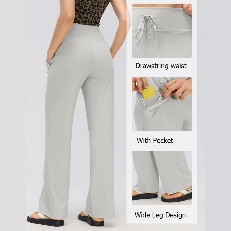 Women High waist Yoga Pants Solid Color Wide Leg Gym Trousers Loose Breathable Quick Dry Casual Pants Female Workout Clothes