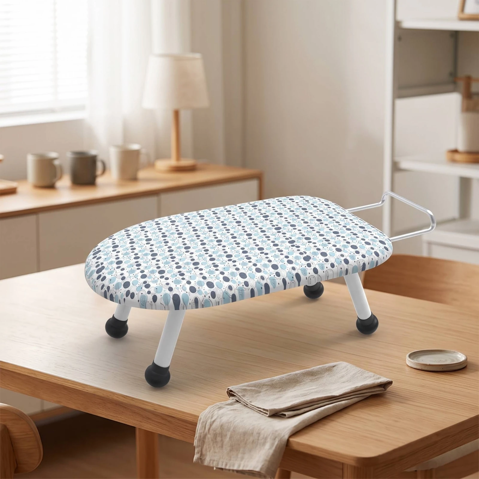 Foldable Ironing Board with Padded Surface Compact Portable Ironing Board with Floral Cover Low-Profile Space-Saving