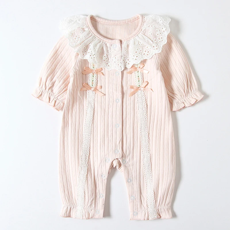 Spring Autumn 0-24M Toddler Baby Girl Romper Cotton Long Sleeve Lace Stitching Infant Baby Girls Jumpsuit Children Clothes