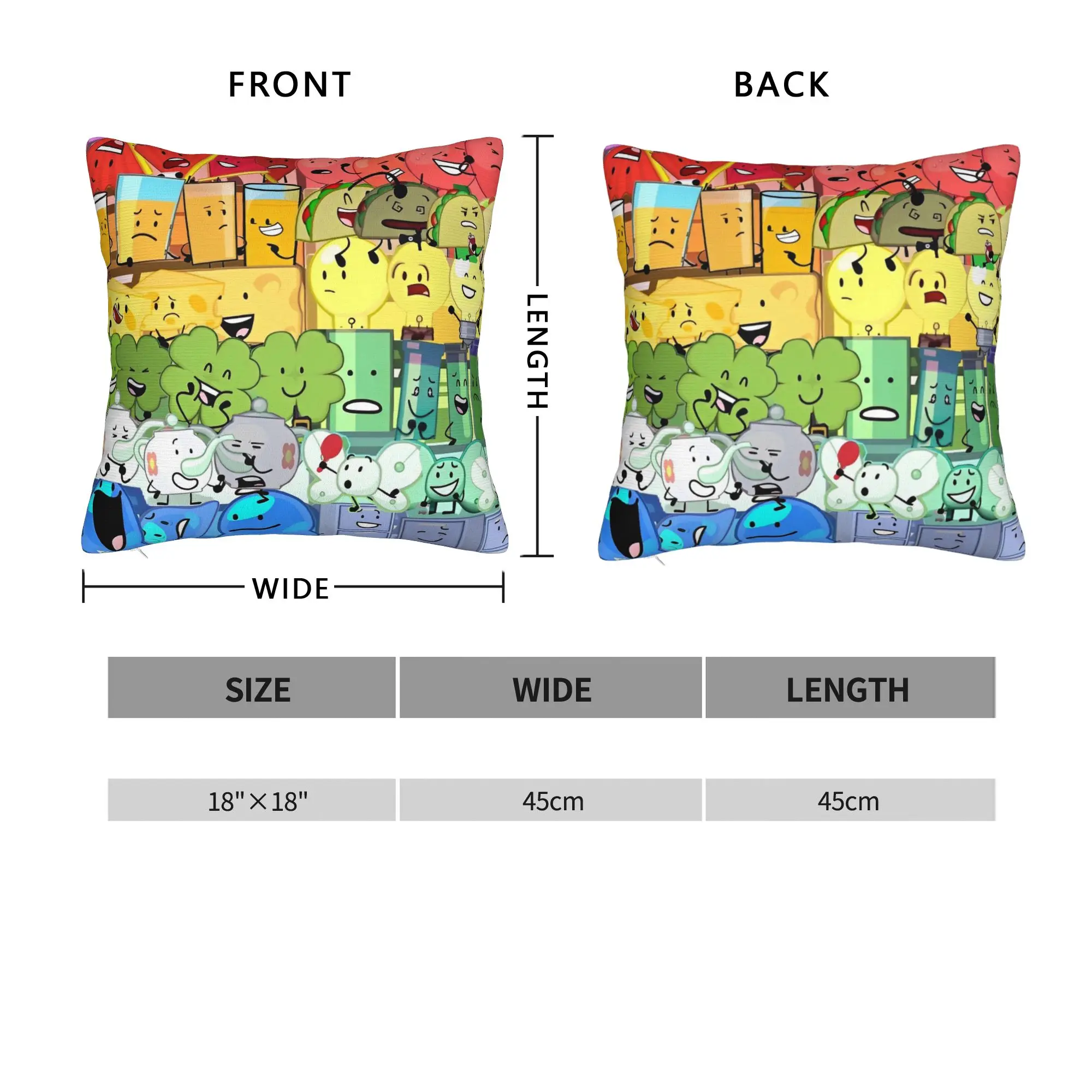 BFDI Inanimate Insanity All Characters Pillowcases  Funny Pillow Case For Sofa Couch Bed Living Room Soft Pillow Cover