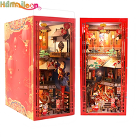 Hamaileon 3D Wooden Book Stand Puzzle,DIY Dollhouse Wood Bookends Book Nook Model Building Kit with LED Light (Huayun Shengjing)