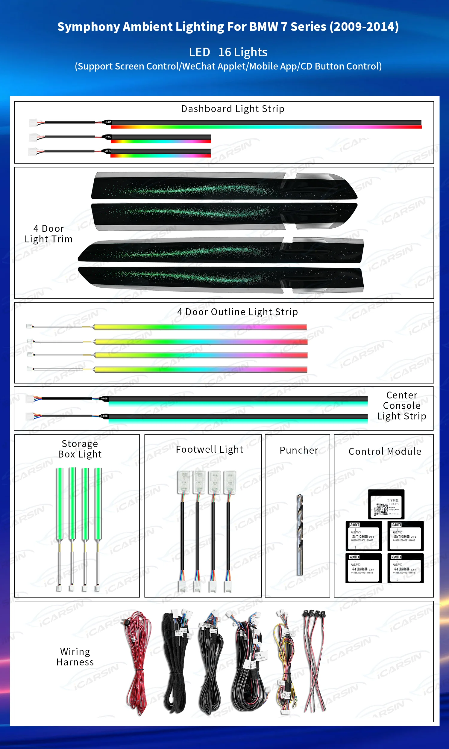 256 Colors Symphony LED Car Interior Ambient Lighting For BMW 7 Series F01/F02 2008-2015 Atmosphere Strip accessories Upgrade