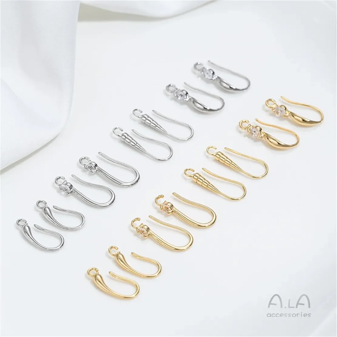 14K Gold Drop-shaped Simple Ear Hook with Diamond Ear Hook Accessories DIY Handmade Earrings Ear Jewelry Material