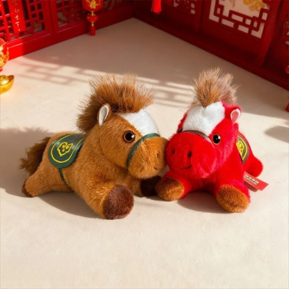 Miękka maskotka z bawełny PP, konik zodiakalny, żywe kolory, leżący na brzuchu, uroczy, realistyczny, szczęśliwy konik, kolekcja.