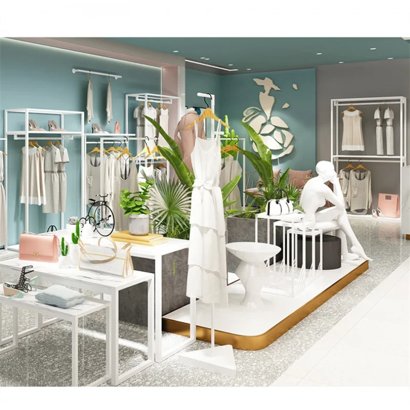 (customized)Metal Clothing Shop Furniture Boutique Garment Shop Fixture Retail Cheap Clothes Rack Shelving