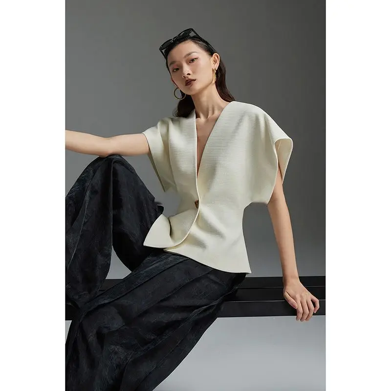 Summer V-neck Sleeveless Blazer Women Slim Spliced Button Solid Coat High-end Luxury Designer Clothing Korean Suit Office Lady