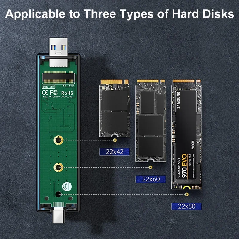 SAMZHE M.2 NVMe SSD Enclosure Doppia Protocollo NVMe SATA a USB 3.1 Gen2 10 Gbps NVMe PCI-E M.2 SSD Caso di Supporto UASP Per Hard Disk