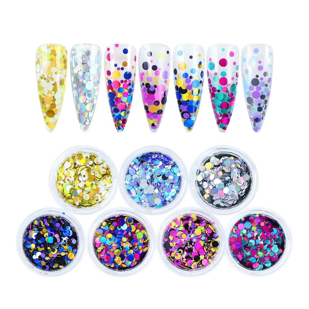 10 ml Nail Art Sequins Holographic Round Shape Nails Accessories Colorful Bubble Glitter Flake Mixed Manicure DIY Art Decoration