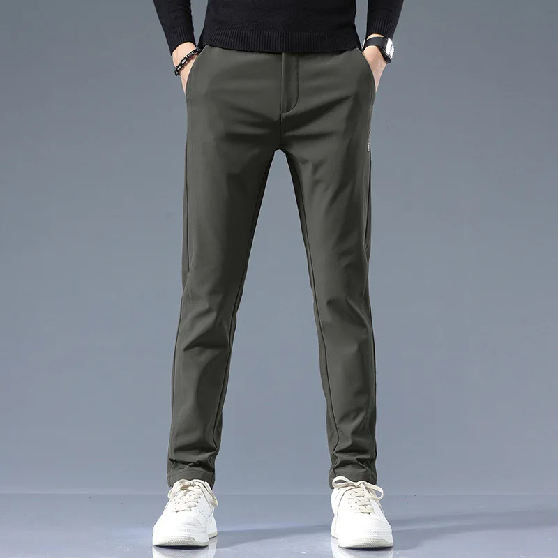 Spring Autumn Comfortable Men Simple Straight Cylinder Casual Pants Slim Fit Solid Color Fashionable Men Breathable Pants