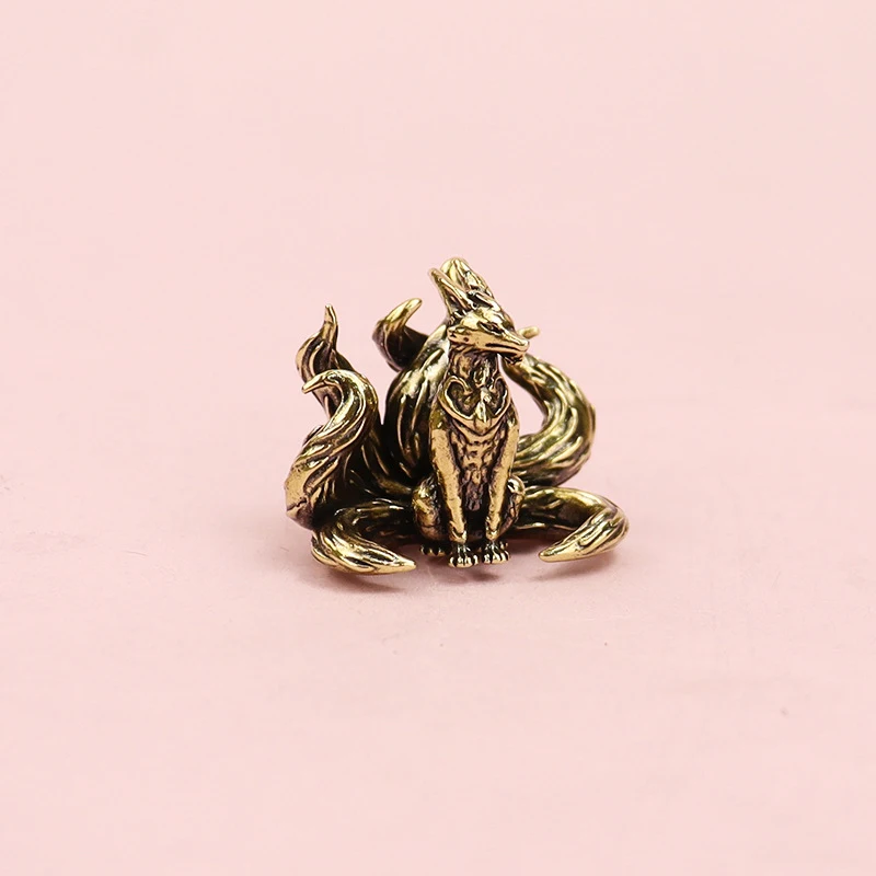 Miniature Antique Brass Lucky Nine Tailed Fox Figurines/Bat Ornament Copper Animal Mini Office Desktop Crafts Home Decor
