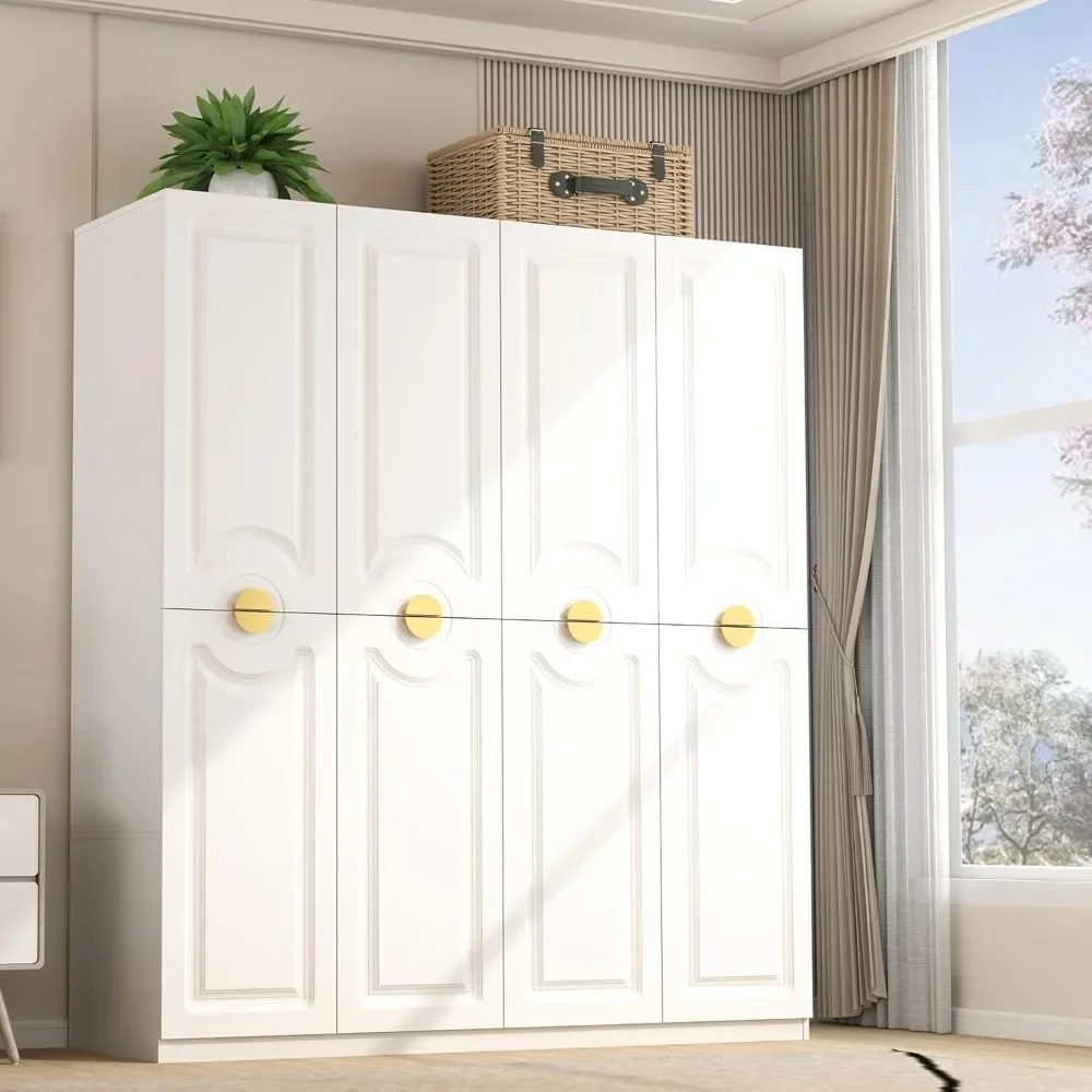 

Wardrobe Closet, 4 Doors Wooden, 71" Bedroom Armoires with Hanging Rod Shelf, Freestanding Wardrobe Cabinet for Bedroom, White