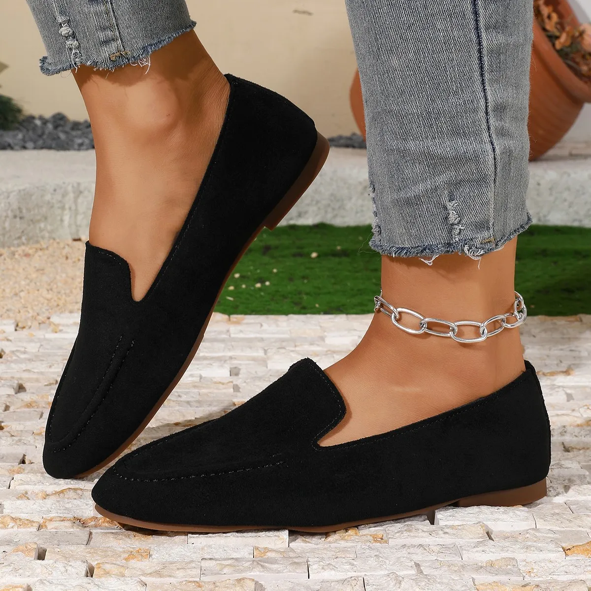 Women Summer Fashion Flat Shoes Round Toe Suede Low-cut Loafers Women's Comfortable outdoor sneakers Walking Casual Shoes