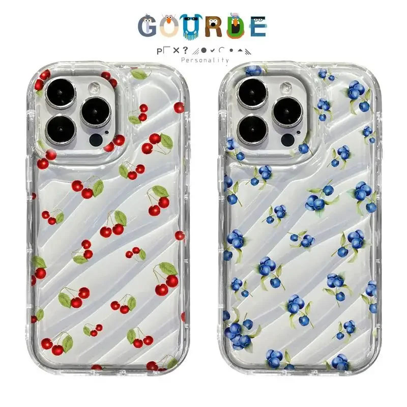 

Gourde Funny Cute Case Cherry Blueberries Pattern Phone Case for Iphone 16 17 15 14 12 13 11 Pro Max 7 8 Plus XR Xs Max Cover