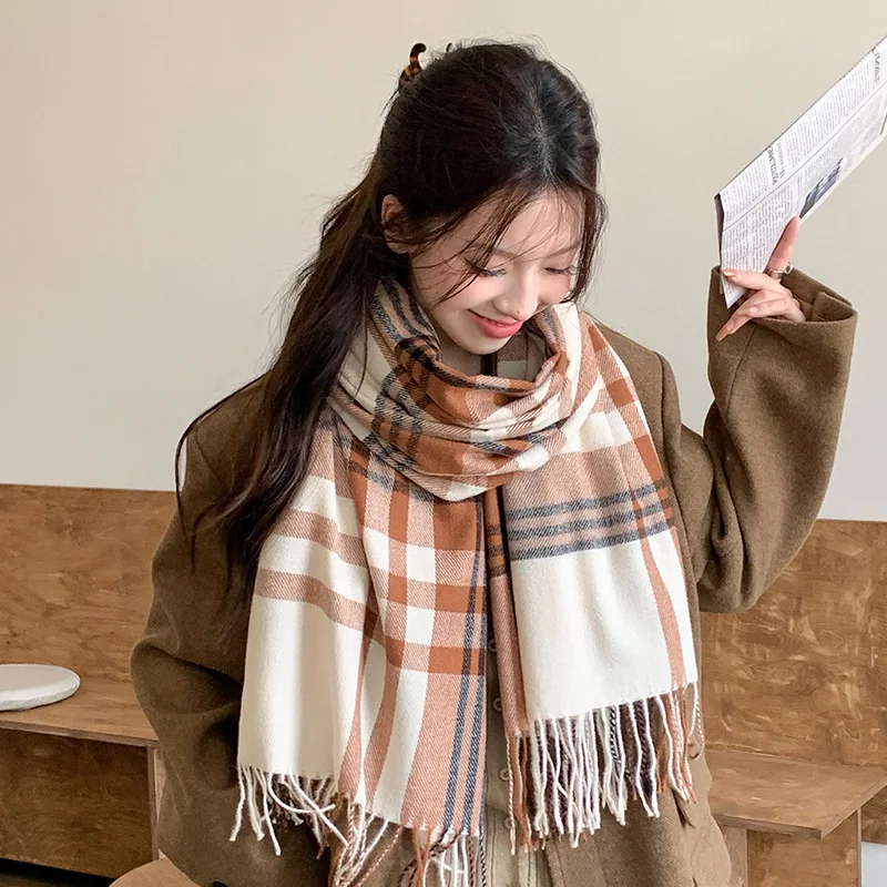 Bufanda gruesa y cálida de Invierno para mujer, chal de Pashmina de Cachemira con diseño impreso, bufandas con borlas, Foulard de punto para hombre y mujer, manta C754