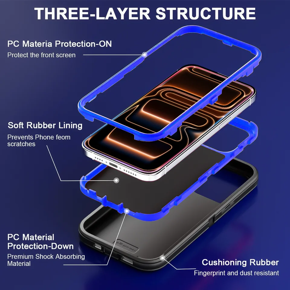 Funda protectora blindada a prueba de golpes para iPhone 17 16 Pro Max 13 12 Mini 15 14 Plus 16E 17 Air PC duro + TPU con soporte 3
