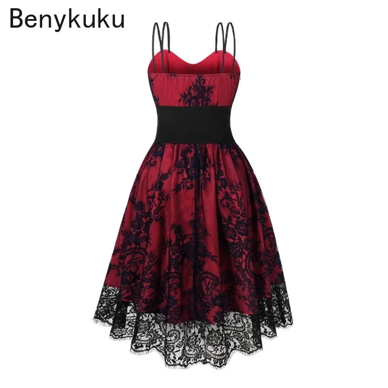 Steampunk Lace Overlay Red Long Corset Dress Gothic Summer Clothes Women Spaghetti Strap Bandage Vintage Party Cosplay Dresses