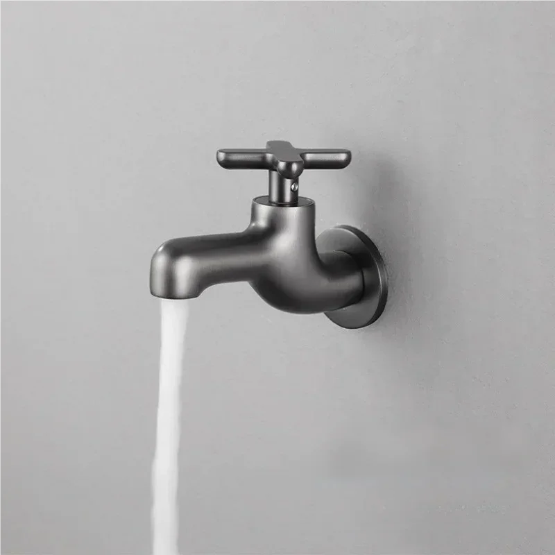 

Wall Mounted Solid Brass Outdoor Faucet Gray/Black Single Cold Water Garden Tap for Balcony Washbasin And Mop Pool Creative Home