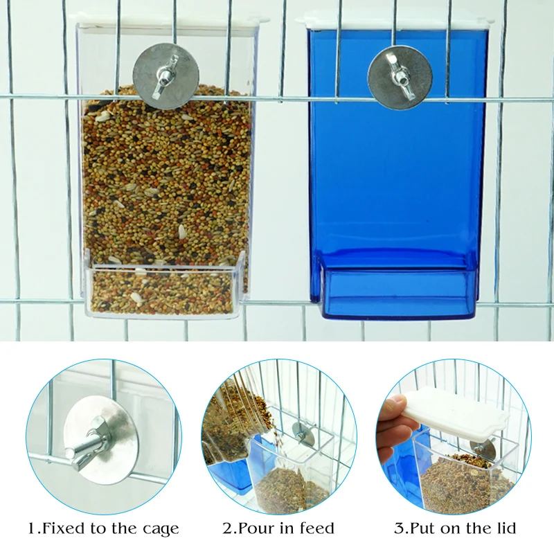 Automatischer Vogelfutterspender für Papageien, Wachtelnkäfige, hängende Futterbox, automatische Anti-Verschüttungshalterung für Wellensittiche, Nymphensittiche, Conure-Futterspender – Detail 8