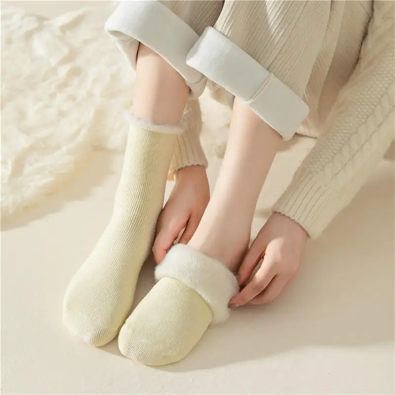 Women's Autumn Winter Thick Fleece Socks Super Warm Solid Brushed Towel Socks Delicate Soft Comfortable Fluffy Socks