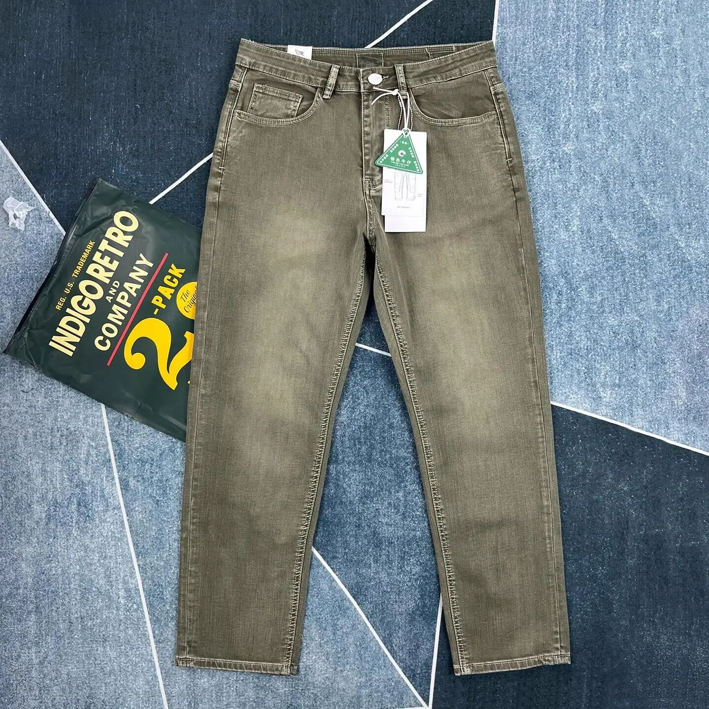 

Retro wash jeans men's American personality heavyweight Japanese slim straight trousers