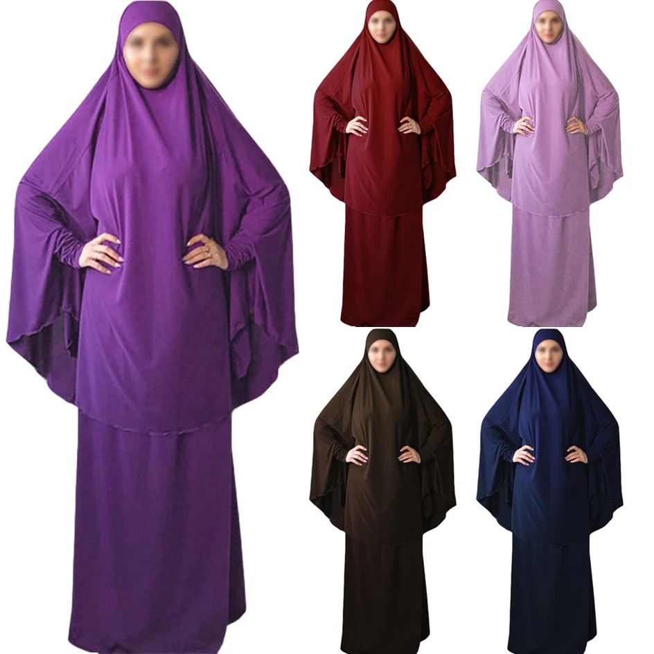 Jilbab Abaya Prayer Garment Khimar 2 Piece Muslim Sets Women Hooded Skirt Suit Caftan Muslim Islam Clothing Robe Femme Musulmane