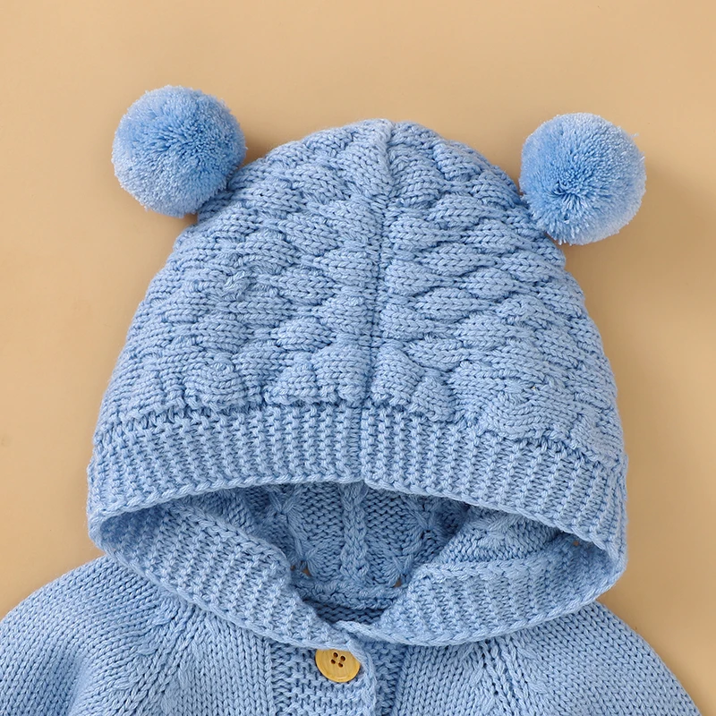

Winter Baby Rompers Clothes Autumn Solid Hooded Long Sleeve Knit Newborn Boys Girls Jumpsuits Playsuits One Piece Infant Overall