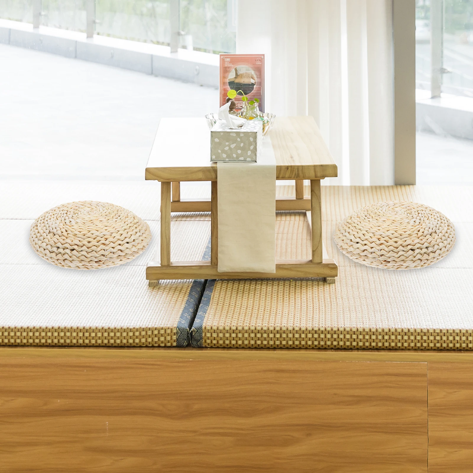 

Space Cotton Seat Cushion Handmade Straw Weaving Yoga Meditating Worship Round Plant Texture Lightweight Air Permeability