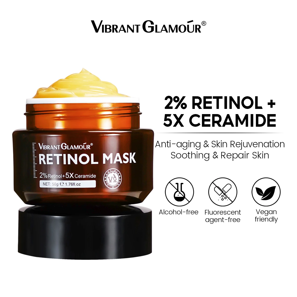 VIBRANT GLAMOR 2% Retinol Gel Mask Whitening Anti-aging Moisturizing Brightening Moisturizing Firming Anti-Wrinkle andFreckle50g