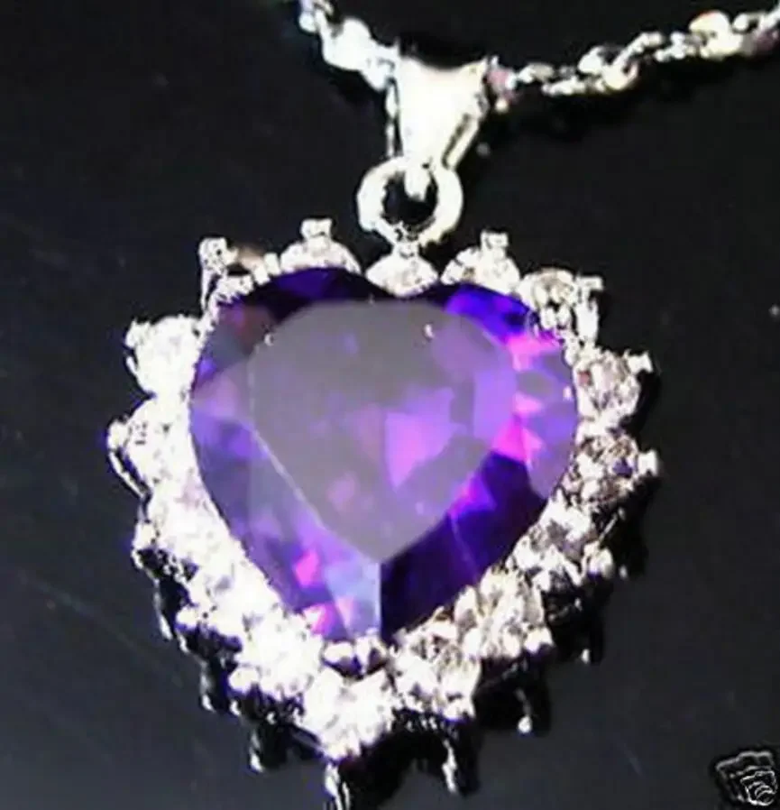 

Fashion jewelry Heart of the ocean purple amethyst CZ pendant necklace