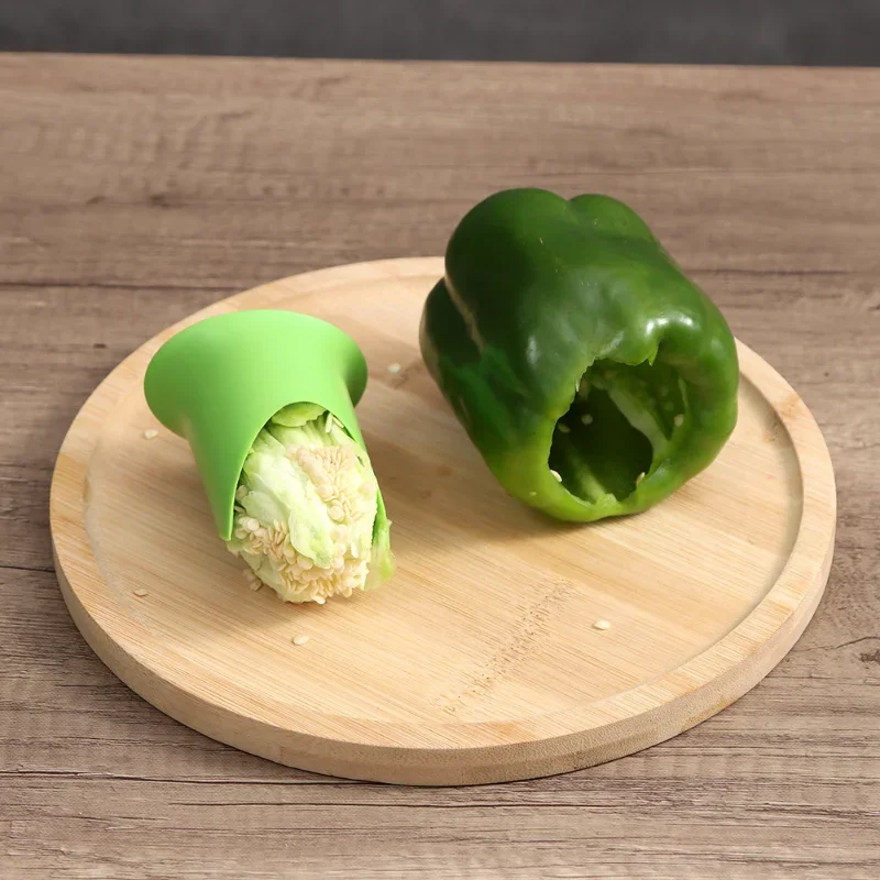 Green Slicer Vegetable Cutter  Creative Pepper Corer Cleaning Coring Gadget Fruit Tools Cooking Device 2pcs Kitchen Seed Remover