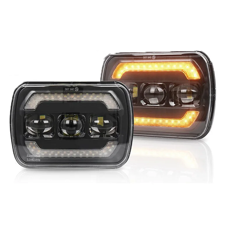 

2pcs 5x7 Inch LED Headlights with Yellow Turn Signal White DRL 7x6 Front Lamp for Jeep YJ XJ Toyota GMC Trucks LED Headlights