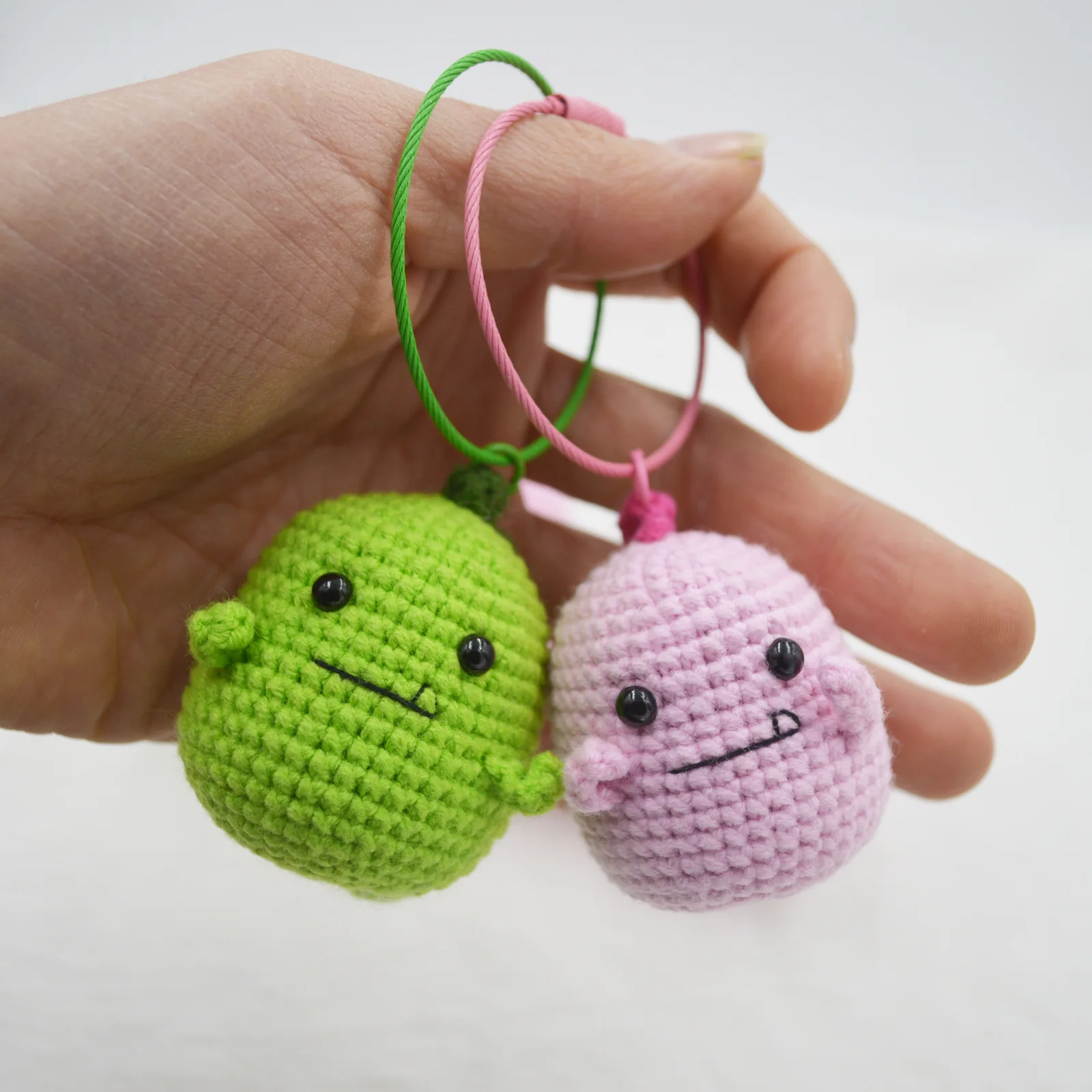 Mini Green and Pink Crochet Dinosaur for Handbag Pendant,knitted Cotton Cute Little Dinosaur,knitting Cartoon  Key Chain Gifts