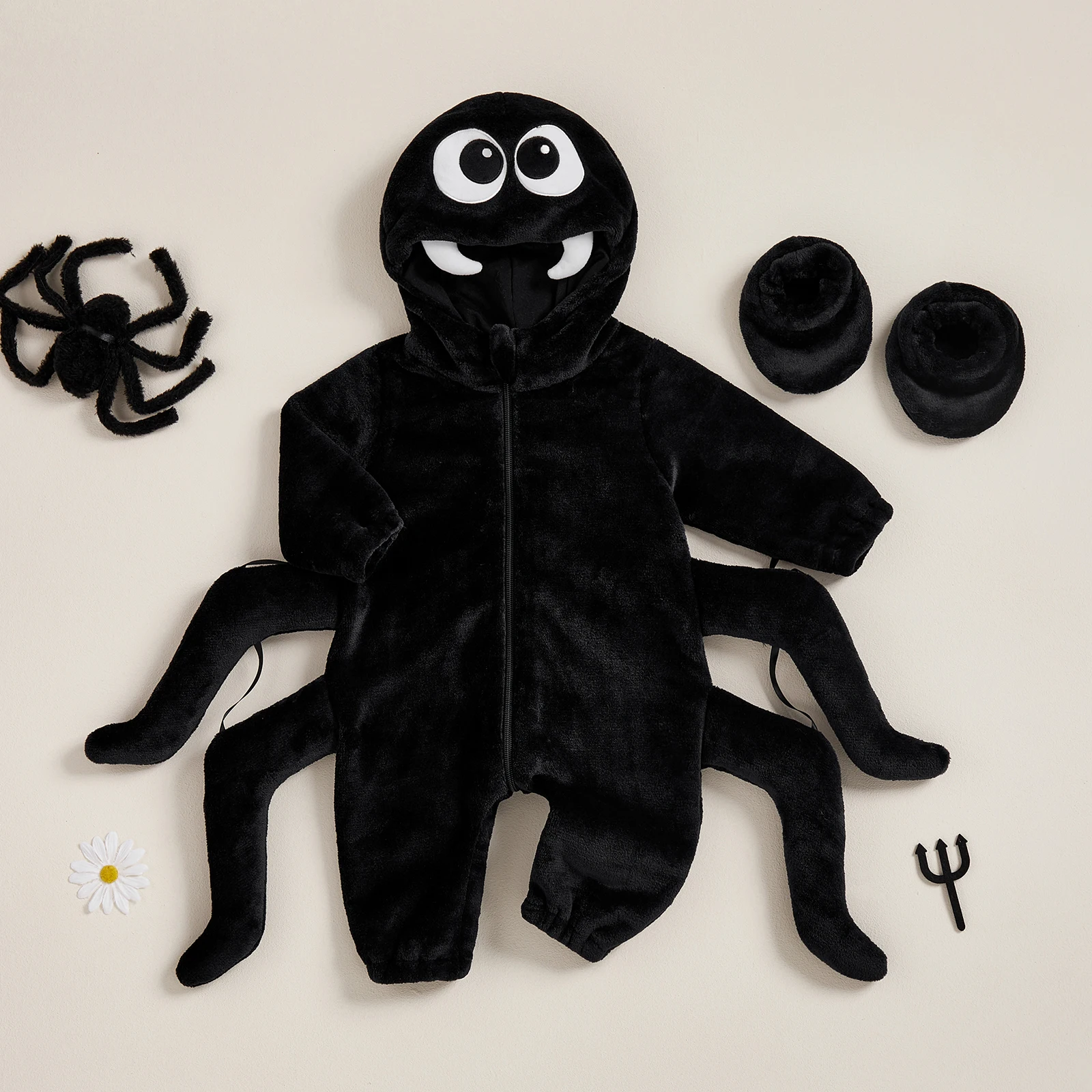 2025 هالوين الطفل العنكبوت الإبداعية هالوين زيبر يصل مقنعين بذلة مع غطاء للقدم