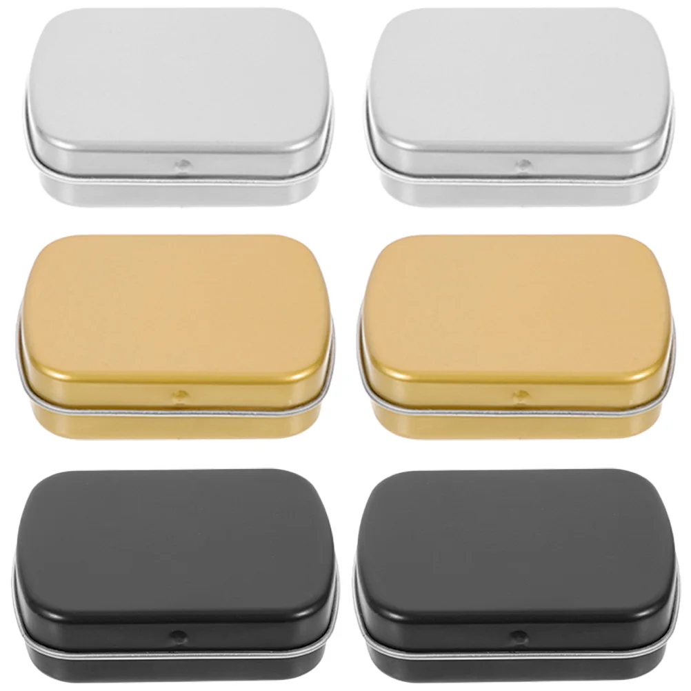 

6pcs Candy Tin Storage Box 60x45x15mm Hinge Silver Gold Small Metal Container Sample Boxes Accessories Organizer