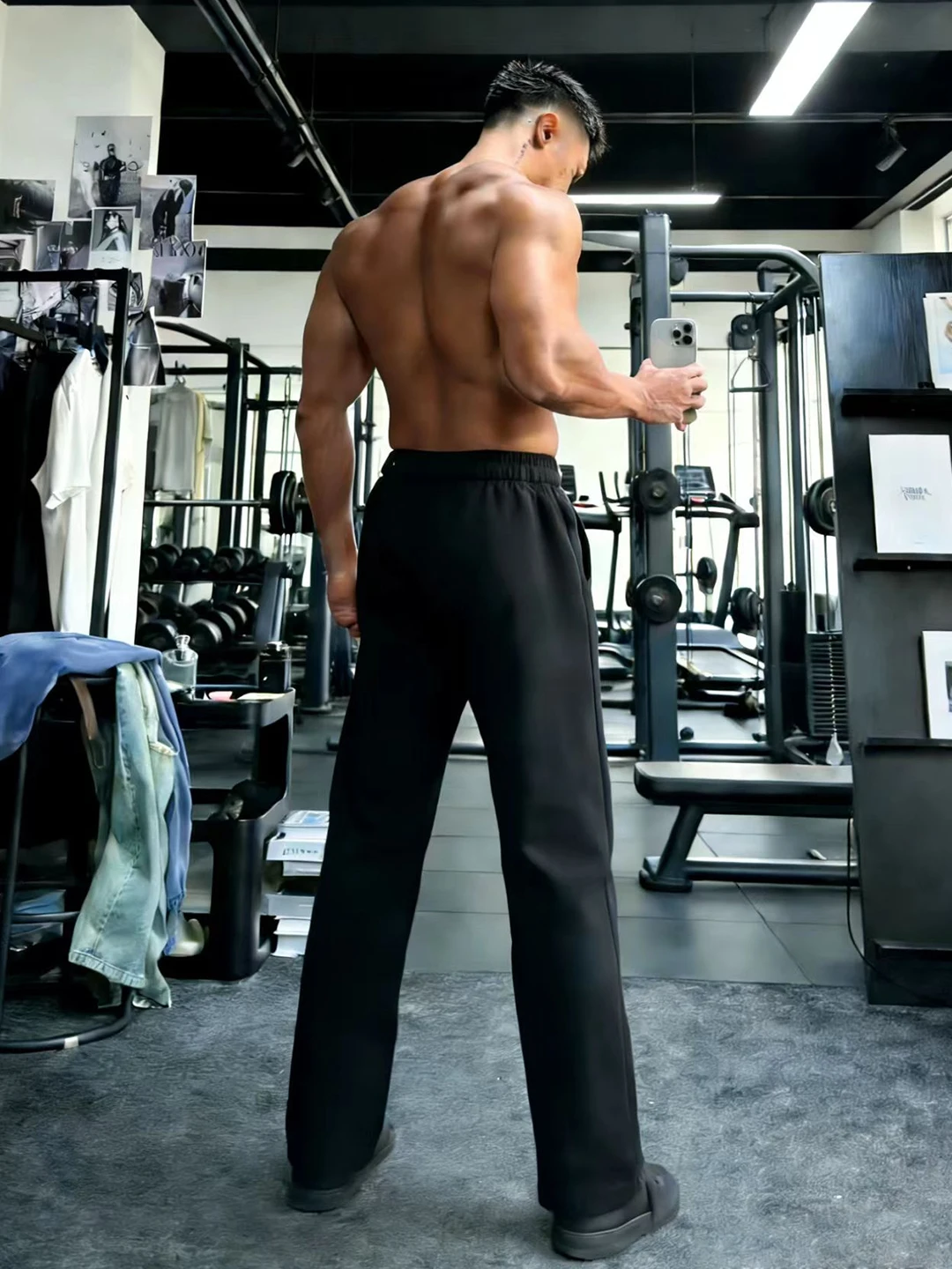 

Black Heavyweight Straight Leg Sports Sweatpants Men's American Running Fitness Long Trousers Cleanfit Flared Casual Pants