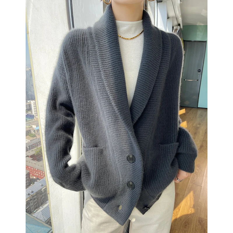 100 Pure Wool Cardigan Women\'s Polo Neck Long Sleeve Comfortable and Warm Autumn and Winter New 2023 Type Cardigan Coat Sweater