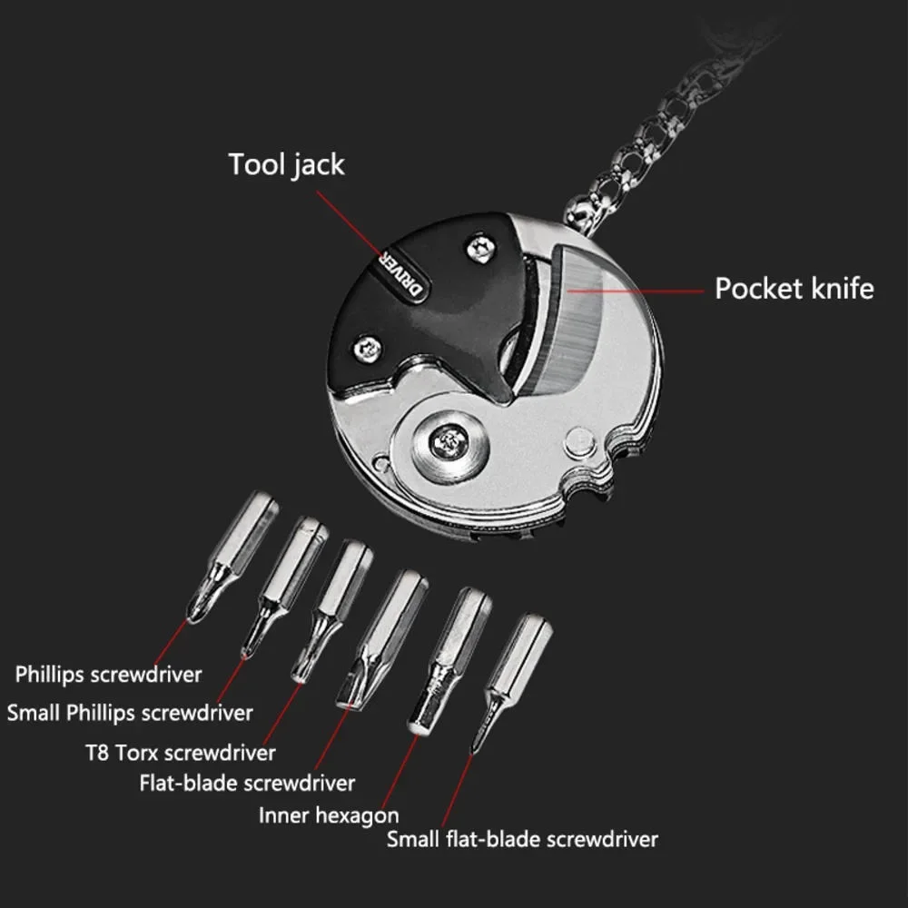 Outdoor Multifunctional Mini Pocket Knives Screwdriver Keychain Tools Coin Round Steel Folding Blade Knife Keyring Pendant Gift