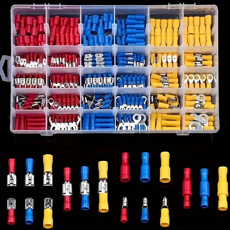 Electrical crimping fork-shaped terminal kit - A complete set of wire and cable connectors