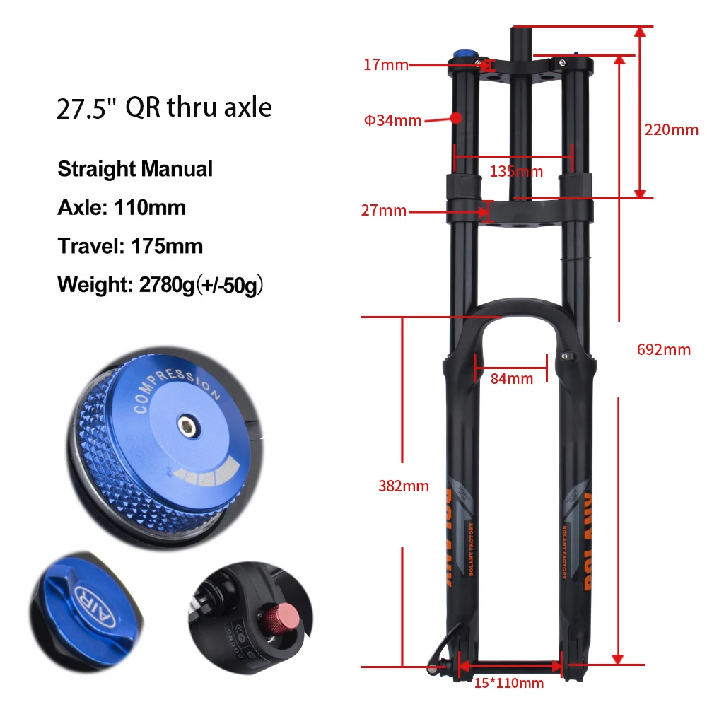 BOLANY MTB Steekas Boost Verende Vork Mountainbike Luchtveerkracht Rebound Aanpassing 110*15MM Reizen 175MM Voor XC DH