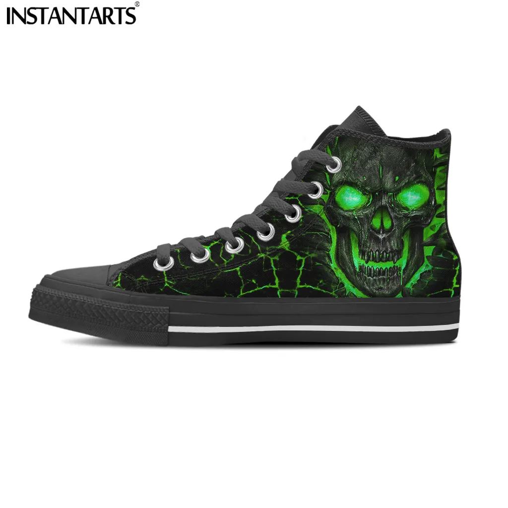 INSTANTARTS Canvas High Top Flat Shoes for Man Green 3D Lava Skull Print Casual Lace Up Sneakers for Male Comfort zapatos hombre