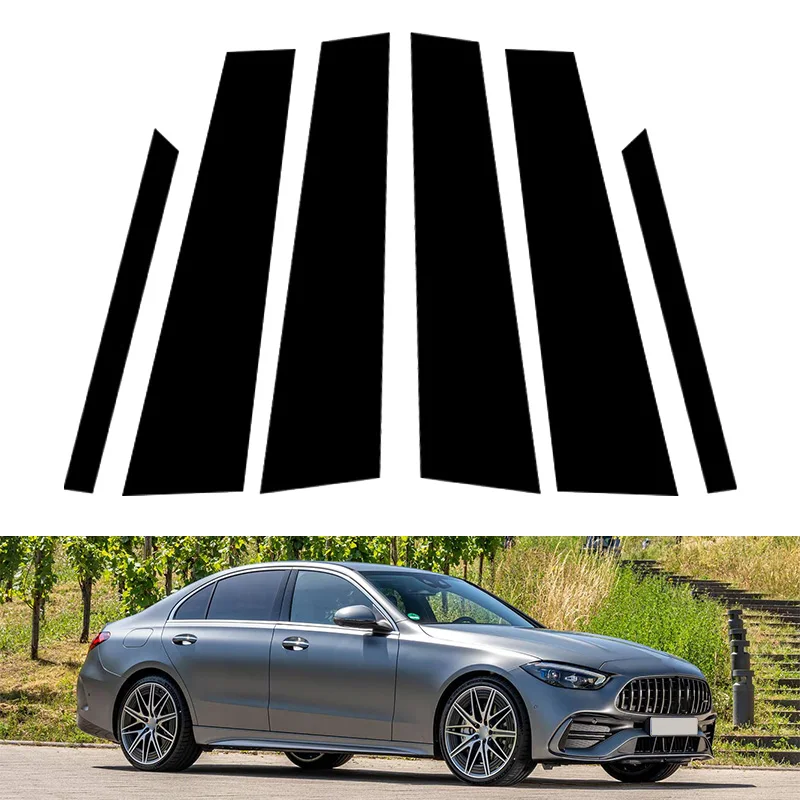 

6pcs Glossy Black Car Window Door Column Center B C Pillar Post Cover Trim Sticker Fit for Mercedes-Benz C-Class 2022 2023 2024