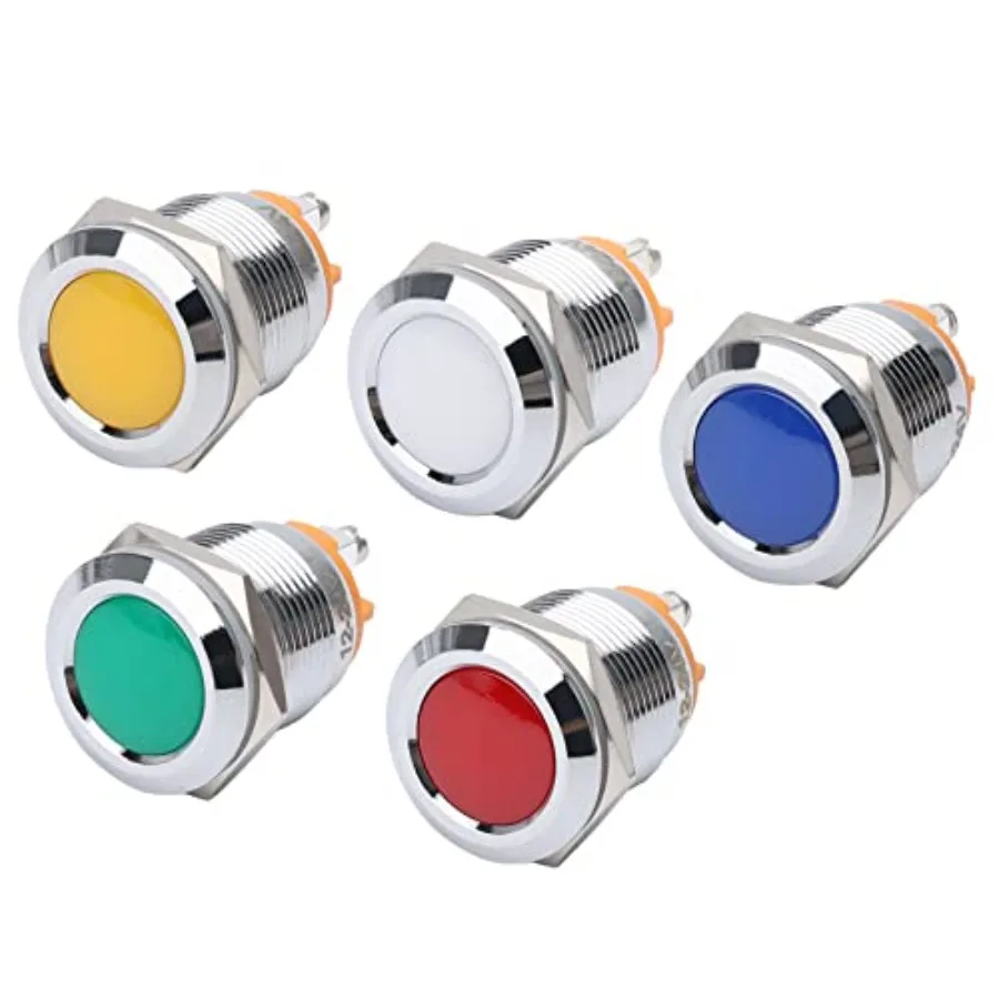 

【Spot goods】Indicator Light 19mm 3/4" Waterproof IP67 Metal Signal Lamp 12V AC/DC LED Pilot Dash Lamp Concave Head Red Green Bl