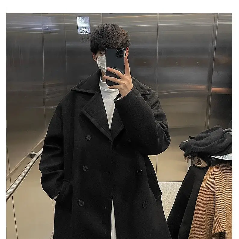 

High Quality Coat Men's Fashion Long Brand Autumn Winter Jacket Korean Style Solid Men's Coat Double-Breasted Jacket G101